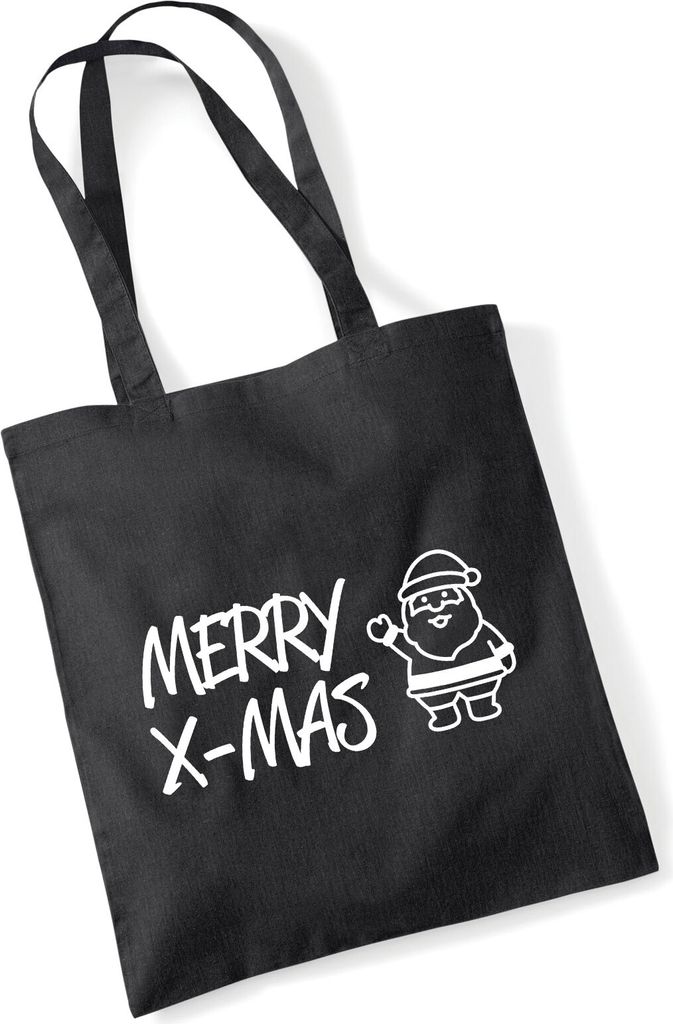 Huuraa Jutebeutel Merry X-Mas Weihnachtsmann 10 Liter Black Baumwolle Tasche Geschenkidee