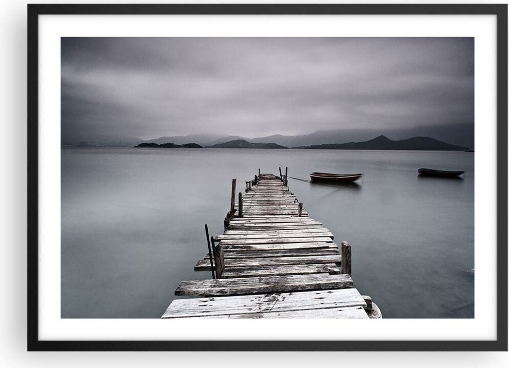 Gerahmtes Poster - Schwarzer Rahmen - Brücke See - 70x50 cm - Wand Bild - Wanddeko - Wandbilder - Kunstposter - Wandposter - Bilderrahmen - Bilder...