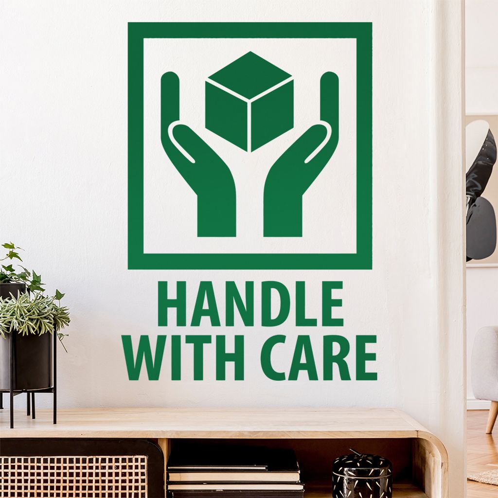 Handle with care Paket Wandtattoo Wandaufkleber Wall Sticker - Dekoration, Küche, Wohnzimmer, Schlafzimmer, Badezimmer