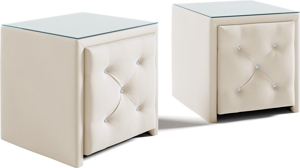 Nachttisch Nachtkonsole 2er Set SEVRA 50x50cm in Stoff Elisa Velvet Cremeweiß