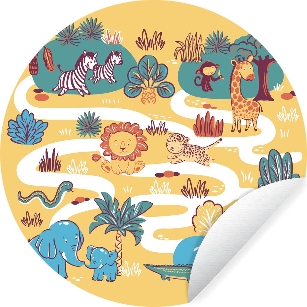 MuchoWow Runde Wandtattoo - Wandsticker Tapete Aufkleber Safari - Tiere - Kinder Ø 50 cm Selbstklebend und Repositionierbar - Wandaufkleber - Kr...