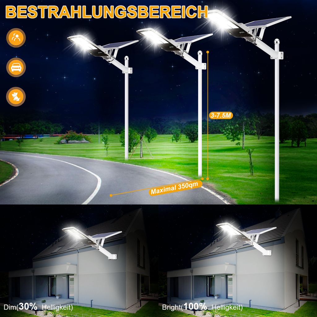 Solar Straßenlaterne 254 LED Solarleuchte 20000lm IP65 Produktbild 4