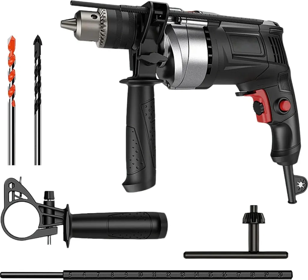 Trapano a percussione, funzionamento dual mode, velocità regolabile, scatola portacartucce