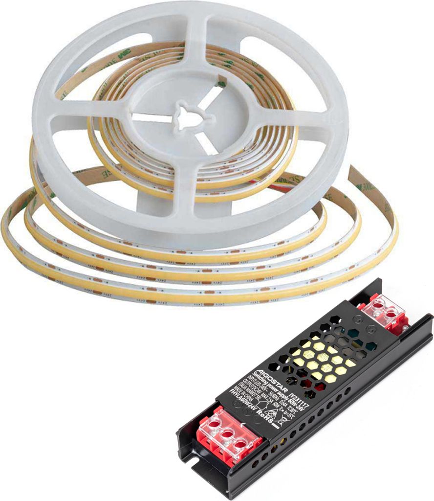 10m COB LED Streifen Strip DC 24V LED Strips mit 480LEDs 8mm Breite Warmweiß 10 Meter inkl. trafo