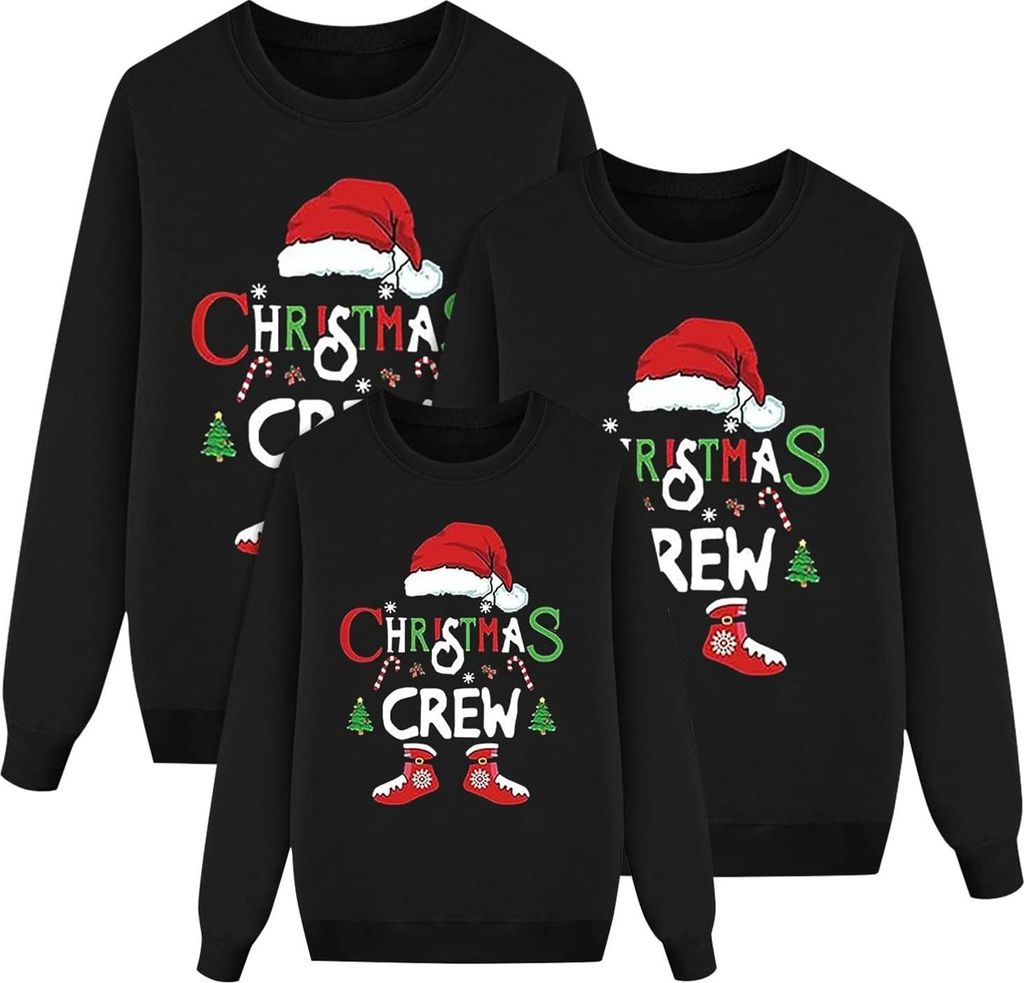 ASKSA Weihnachtspullover Familie Set Damen Herren Kinder Lustig Weihnachtspulli Rundhals Haesslicher Pullover,C-Schwarz,L