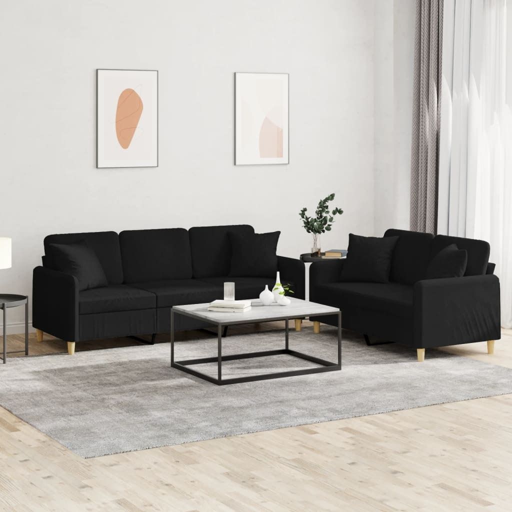"2026 Promotion" 2-tlg. Sofagarnitur mit kissen - Wohnlandschaft - Schwarz Stoff - Klassische Sofas CC10960