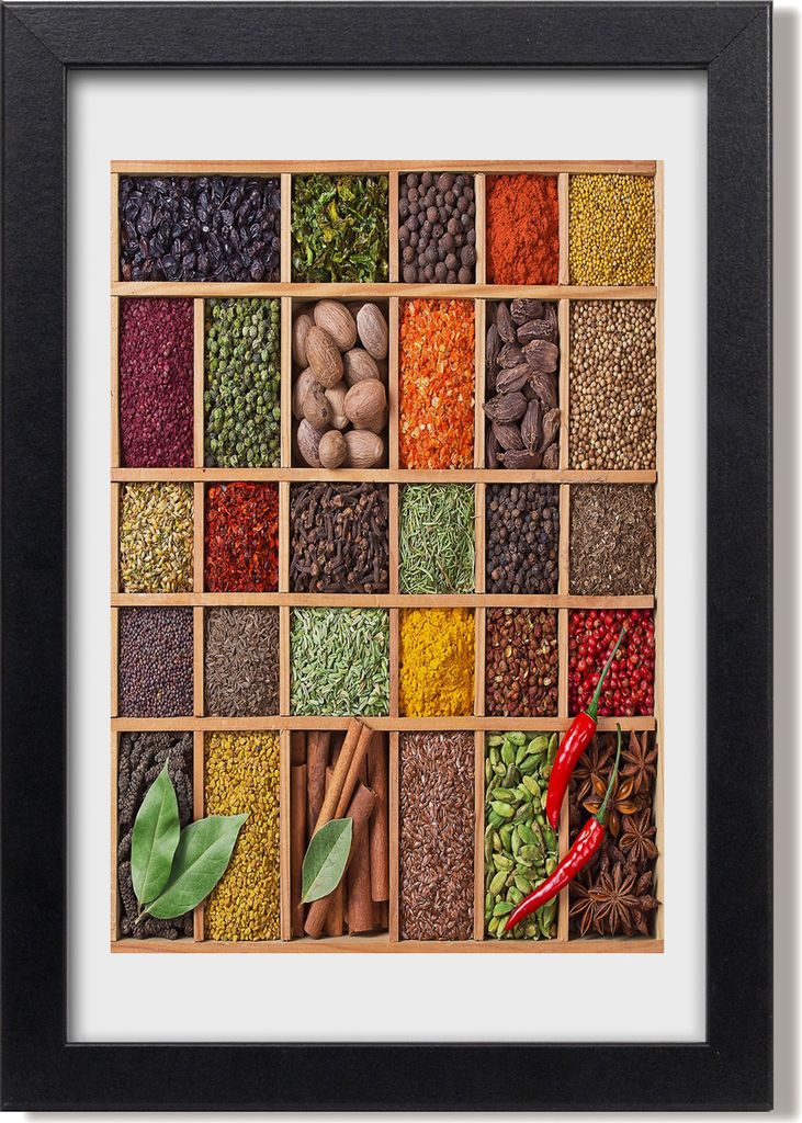 Bild 20x30 MDF-Rahmen, Wandkunst Bunte Gewürze