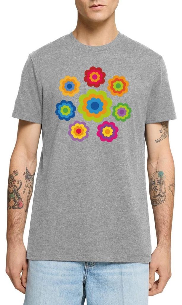 Spreadshirt 70er Jahre Hippie Flower Power Kostüm Blumen Fasching Männer Premium T-Shirt, 4XL, Grau meliert