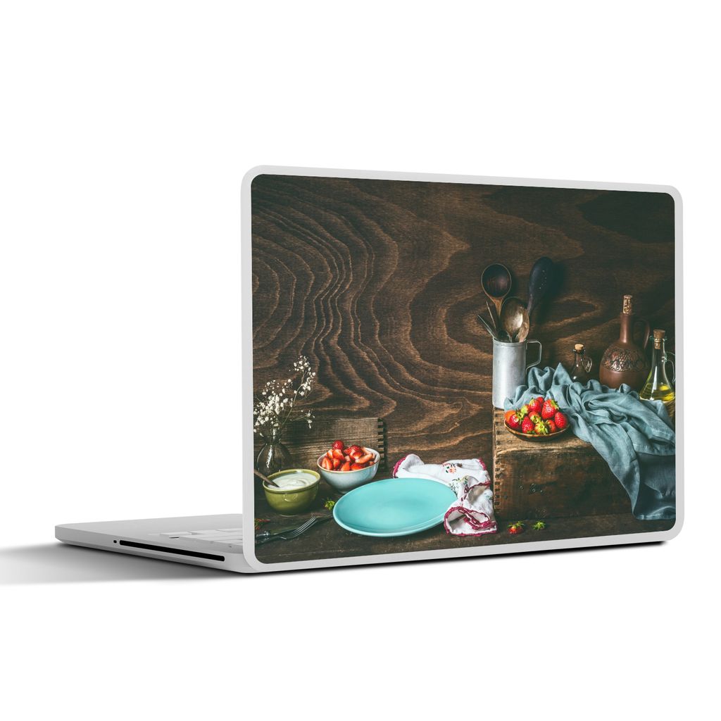 MuchoWow Laptop Aufkleber Sticker Cover Rustikal - Obst - Küchenutensilien - Erdbeere 30x21 cm - Sticker für Laptop - Selbstklebend