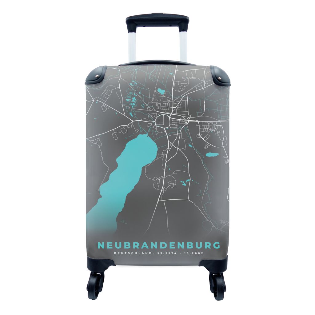 MuchoWow Koffer Handgepäck Trolley Rollkoffer Kleine Reisekoffer mit 4 Rollen - Deutschland - Blau - Neubrandenburg - Stadtplan - Karte - Cabin ...