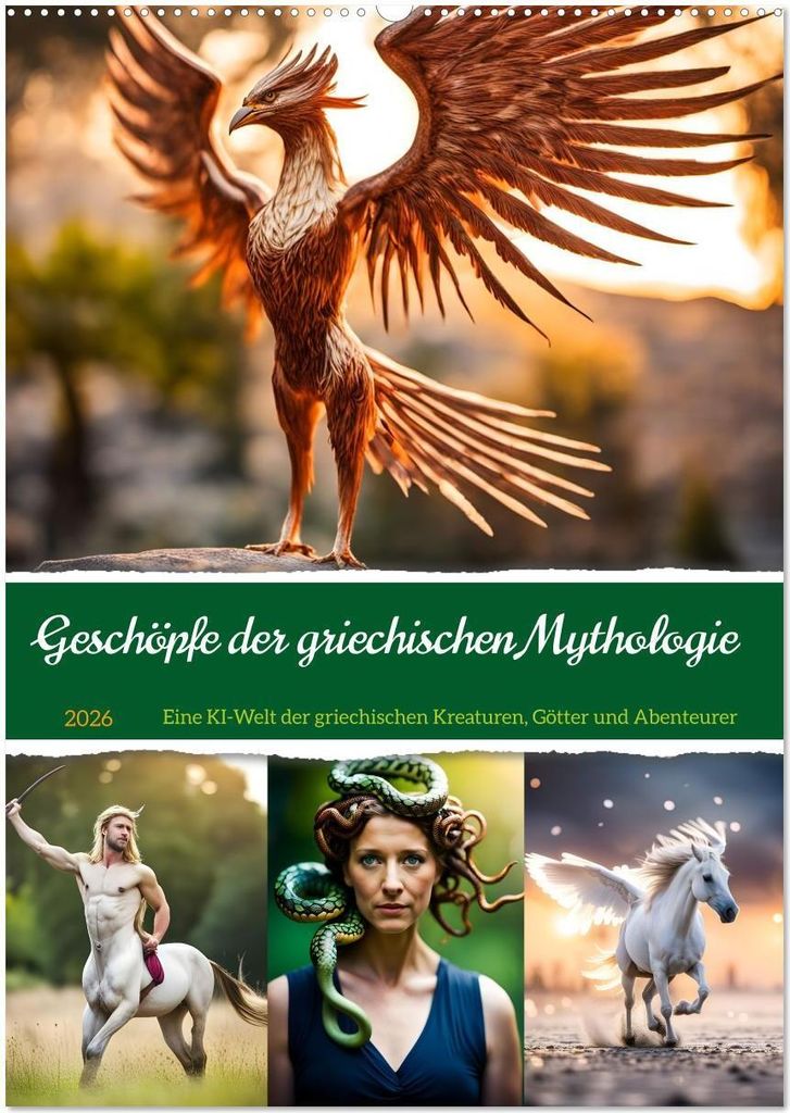 Geschöpfe der griechischen Mythologie - Eine KI-Welt der griechischen Götter, Kreaturen und Abenteurer (Wandkalender 2026 DIN A2 hoch), CALVENDO ...