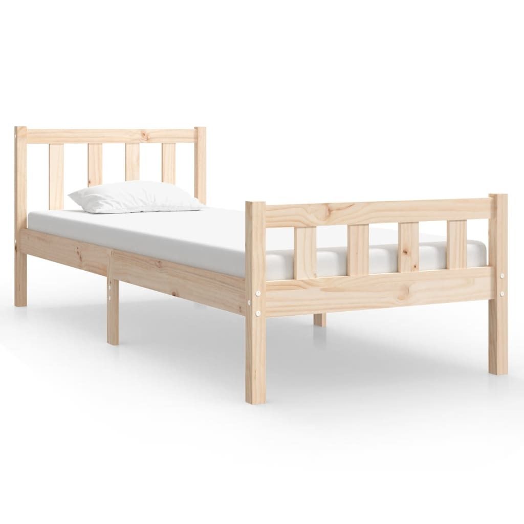 Klassisches Massivholz Bett unbehandelt mit Sperrholz-Lattenrost 90 x 190 cm