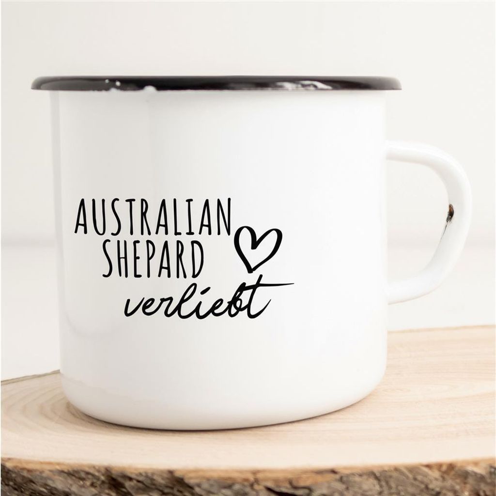 Huuraa Emaille Tasse Australian Shepard Geschenk Kaffeebecher Vintage 300ml Australian Shepard Präsent
