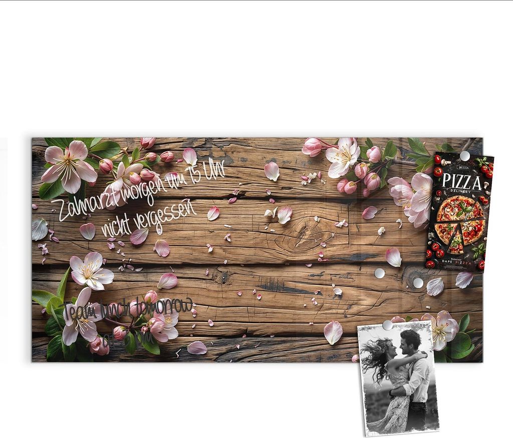 Magnettafel 100x50cm Pinnwand Whiteboard beschreibbar - Blüten auf Holz