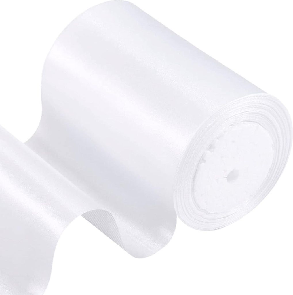 Weißes Satinband 10 cm breit - 23 Meter lang - babyblau - für Hochzeitsauto, Geschenkverpackung, Haarschleifen - Hochzeit, Weihnachten, Basteln