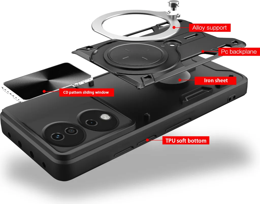 DOINK Cover Armor Per Huawei Honor X7 – Custodia Antiurto TPU+PC Con Anello Porta Carte E Supporto Magnetico – Nero