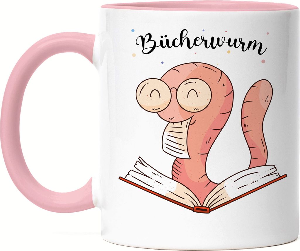 Bücherwurm Tasse schwarz Bücher lesen Buch lustiges Motiv Lesen macht Spaß Buch Buchliebe Buchliebhaber