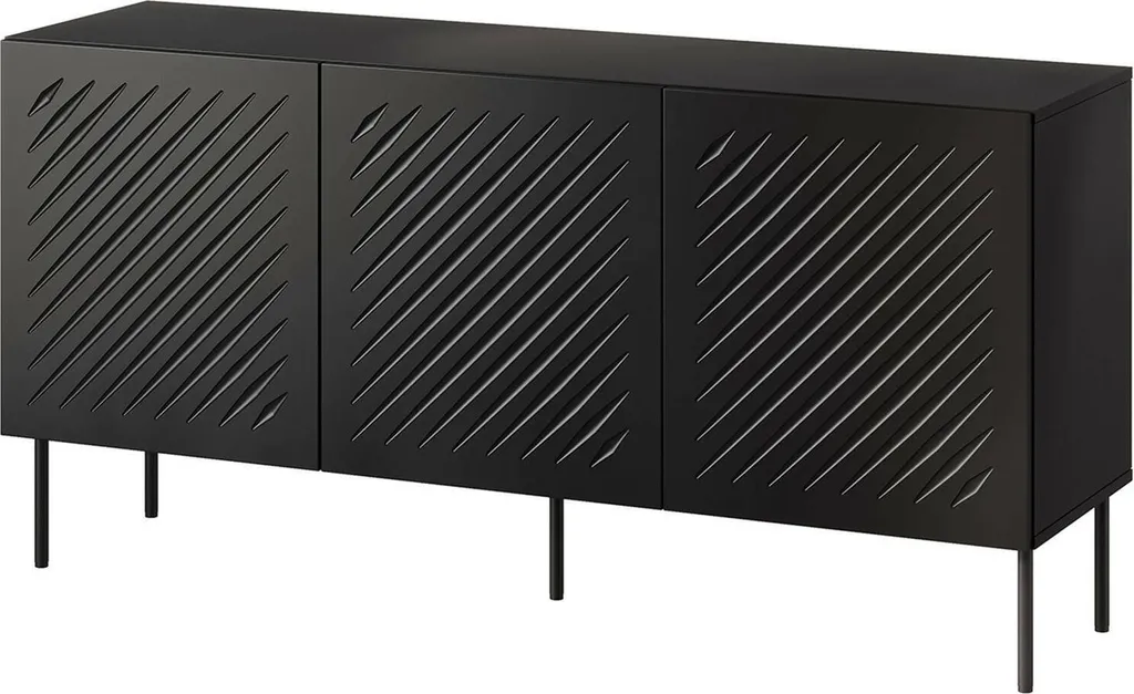 Buffet de Salon Torres 151cm Noir - Meuble de Rangement avec Étagère