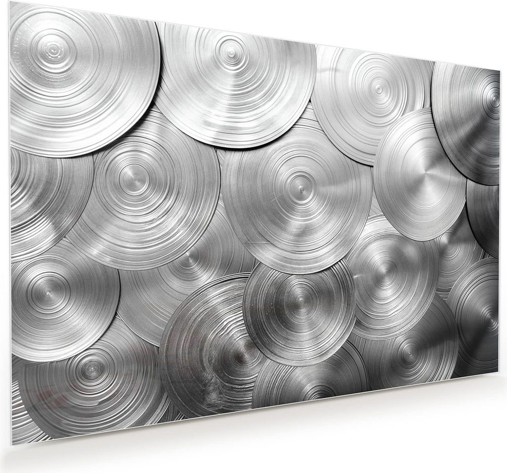 Glasbild 60x40cm in XXL für Wohnzimmer, Schlafzimmer Motiv Metallische Scheiben