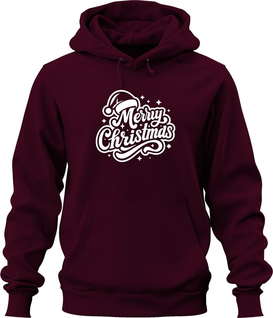 Merry Christmas Santa Hat Sterne Weihnachten Geschenk Vintage Uni Hoodie Kapuzenpullover, Burgundy, M