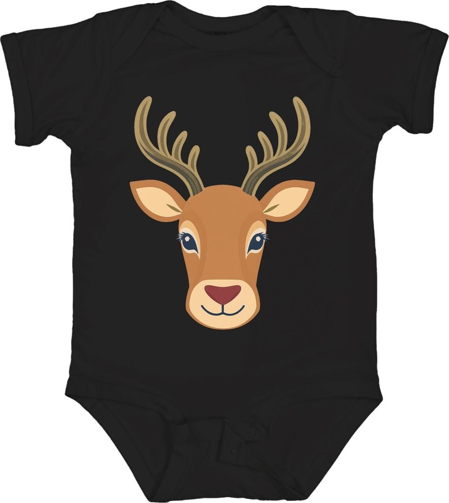 Hirschkopf Rehkopf Niedlich Kinder Waldbewohner Tiermotiv Boho Unisex Baby Body, Schwarz, 0/3