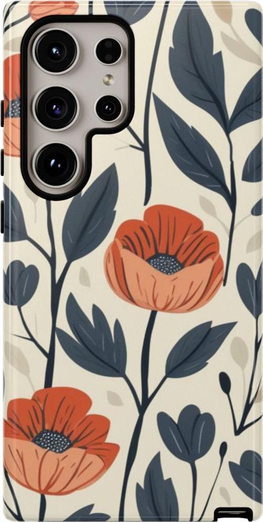 Florales Muster in Orange und Blau – Hülle Kompatibel mit Samsung Galaxy S24 Ultra