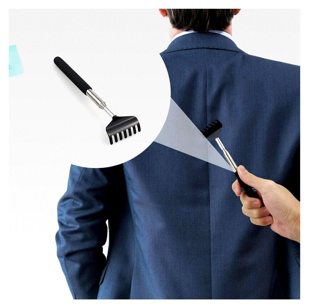 Rückenkratzer gegen Juckreiz. Ausziehbarer Rückenkratzer aus hochwertigem Edelstahl von 20 bis 68 cm mit gepolstertem und stabilem Griff