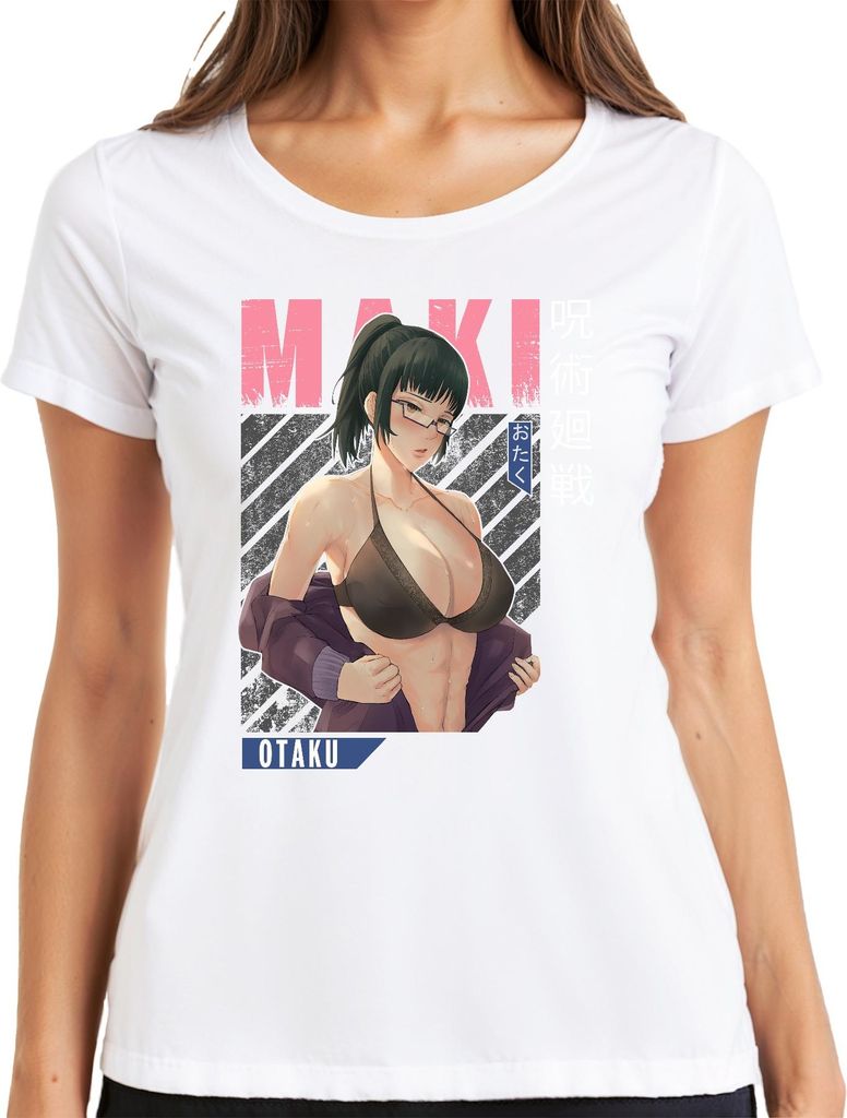 MAKI Otaku Anime Ästhetik Bikini Brille y Fan Geschenk Retro Damen T-Shirt, Weiß, 3XL