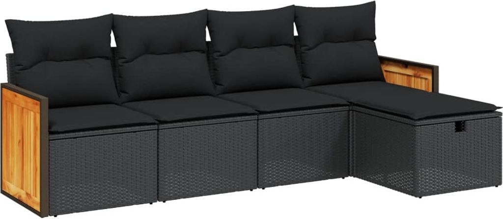 vidaXL 5-tlg. Garten-Sofagarnitur mit Kissen Schwarz Poly Rattan
