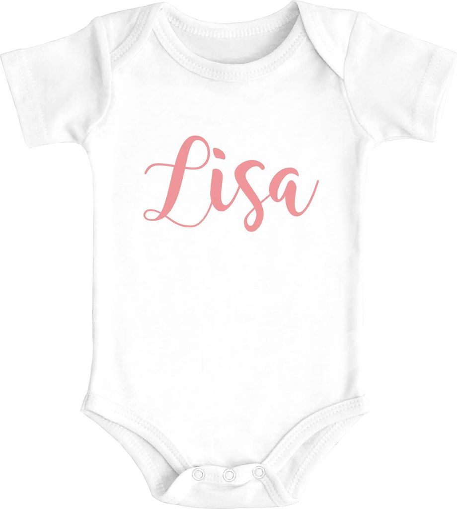 Baby Body mit Namen bedrucken lassen eigener Name Wunschname kurzarm Baumwolle SpecialMe weiß-rosa 0-3 Monate