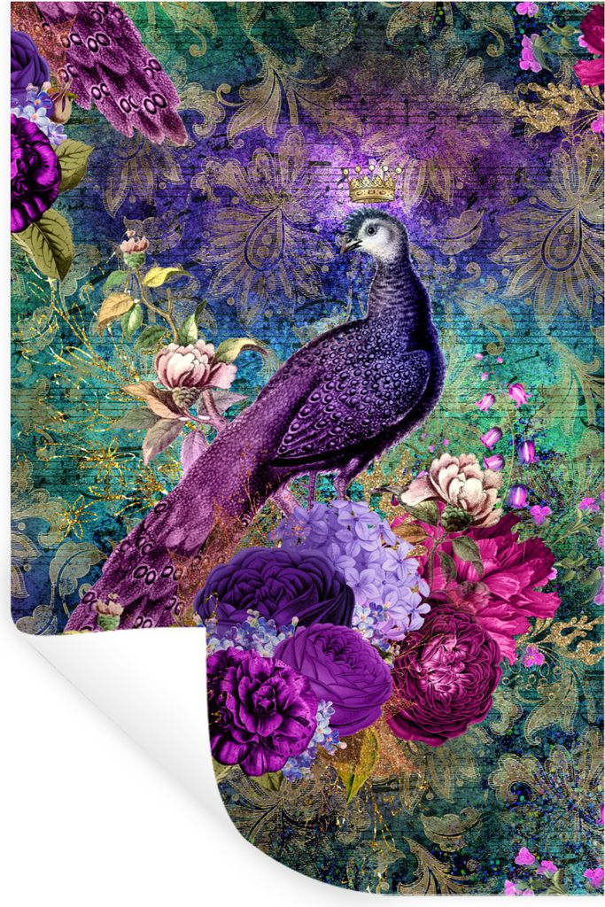 MuchoWow Wandtattoo Wandsticker Wandaufkleber Muster - Lila - Pfau 40x60 cm Selbstklebend und Repositionierbar - Wierderverwendbar - Selbstklebend