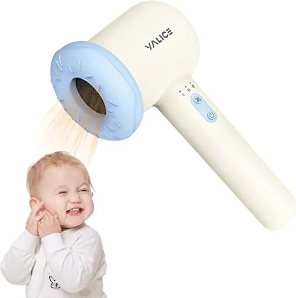 Asciugacapelli a batteria per bambini, piccolo asciugacapelli per bambini, mini popo skin ricaricabile per bambini con 3 impostazioni di velocità, adatto per 0-3 anni