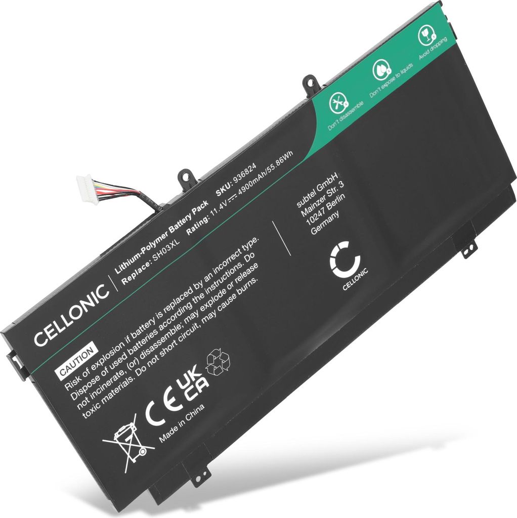 CELLONIC 1x Akku für Notebook Kompatibel mit HP Envy 13-AB, Spectre 13 X360, Spectre X360 13-AC, SH03XL - (4900mAh, 11.4V)