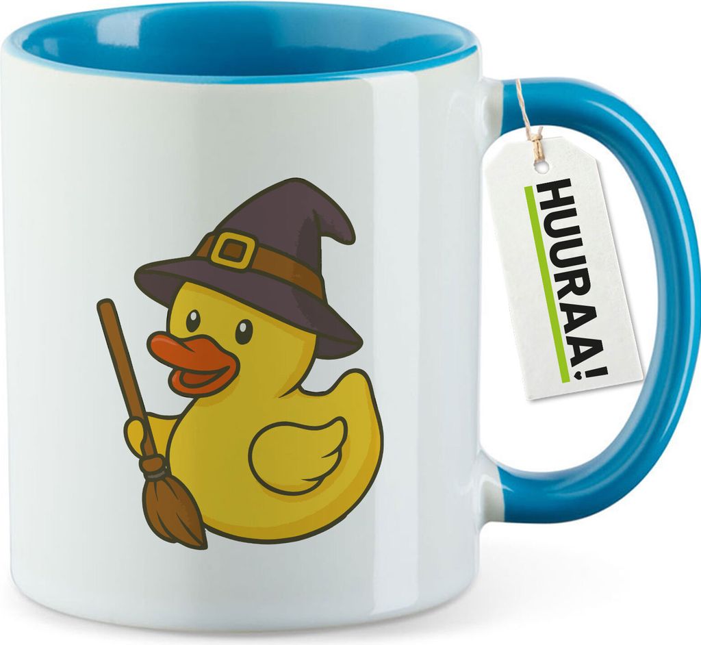 Huuraa Kaffeetasse Quietscheente Hexe Comic Gummiente 330ml Blau Keramik Kaffeebecher Geschenkidee