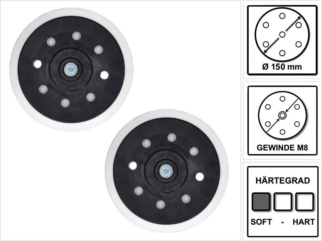 2x Makita Schleifteller Weich für Exzenterschleifer / Schleifmaschine 150 mm M8 ( 196684-1 )