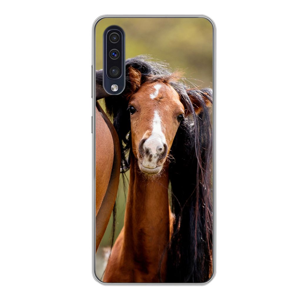 MuchoWow Handyhülle Schutzhülle Hülle für Samsung Galaxy A50 Pferde - Natur - Braun Silikon Softcase Handy Hülle - Mobiltelefonhülle