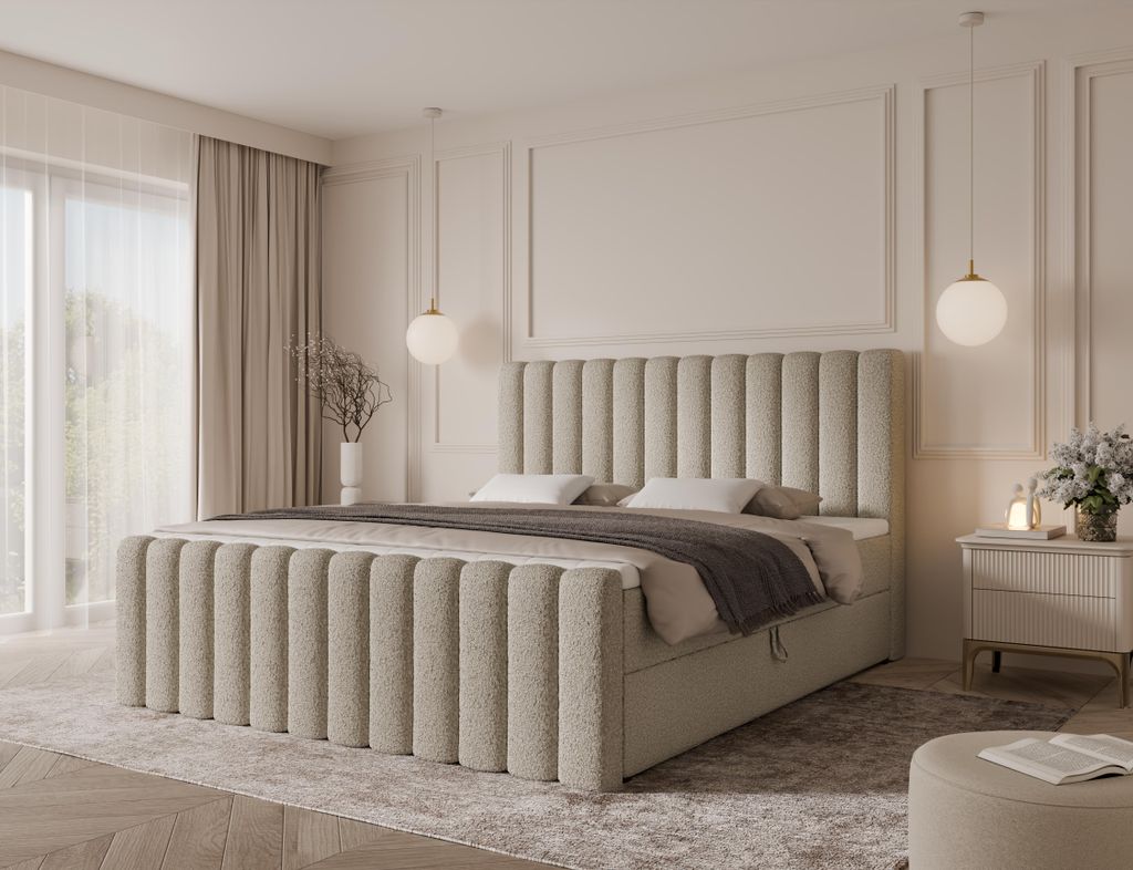 Emlar Boxspringbett Cansas MAX 180x200 - Komplett-Set mit Matratze und Topper - Polsterbett mit Bettkästen - Boxspringbett Creme (Quelle 06)