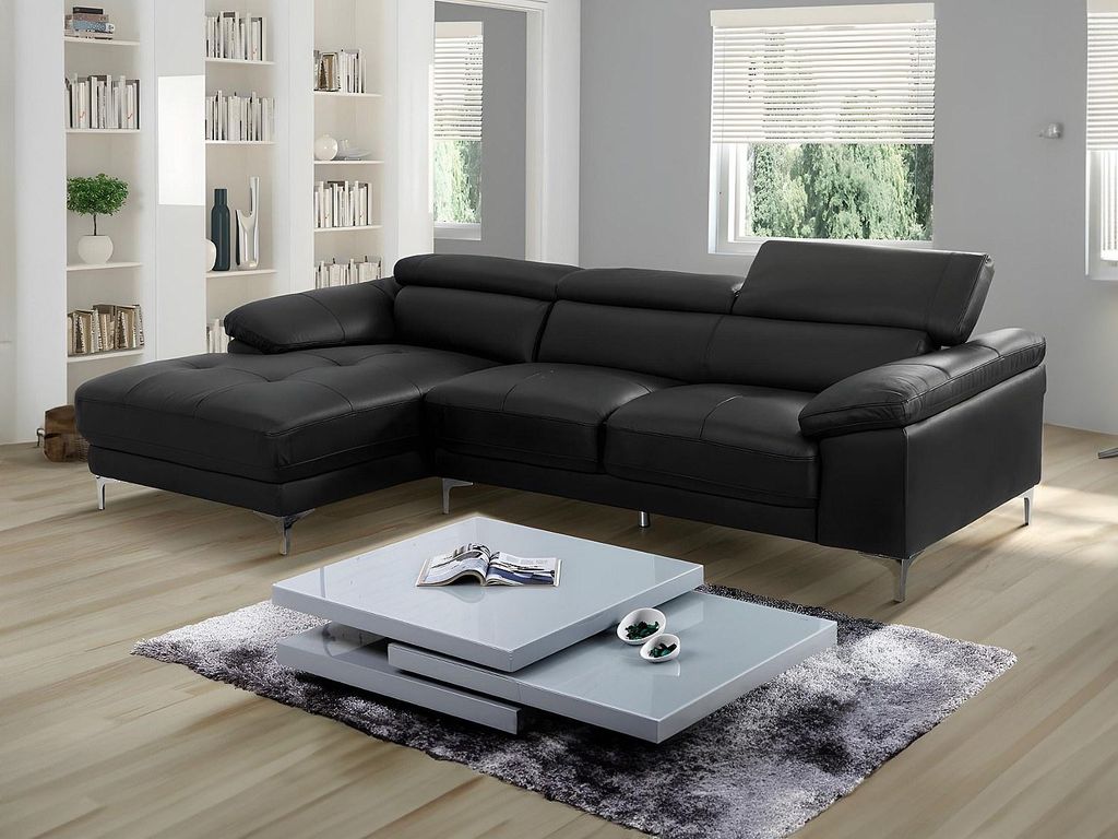 SOLANGE Lederecksofa - Schwarz - Linkes Ecksofa