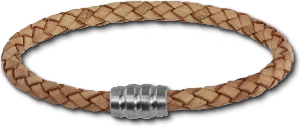 SilberDream Armband Leder Edelstahl braun natur geflochten Uni 18cm LAB0718