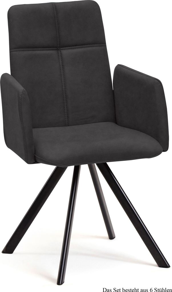 Armlehnstuhl (6er-Set) Dawna 52x92x60 Schwarz/Anthrazit