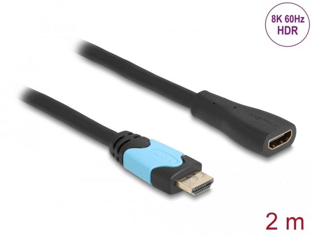 DeLOCK High Speed HDMI Verlängerungskabel 48 Gbps 8K 60 Hz 2 m, 2 m, HDMI Typ A (Standard), HDMI Typ A (Standard), 3D, 48 Gbit/s, Schwarz, Türkis