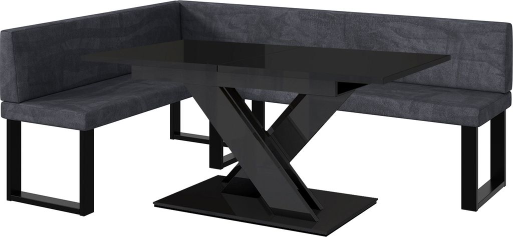 MEBLINI Eckbank für Esszimmer mit ausziehbarem Tisch - Küchenbank - Essecke - Sitzecke Küche - TONI - U-Beine 142x196x87cm Links - Dunkelgrau Sa...