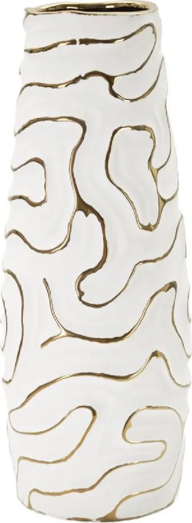 Vase Lia Chic en Céramique Bicolore Or et Blanc - Hauteur 39.5 cm