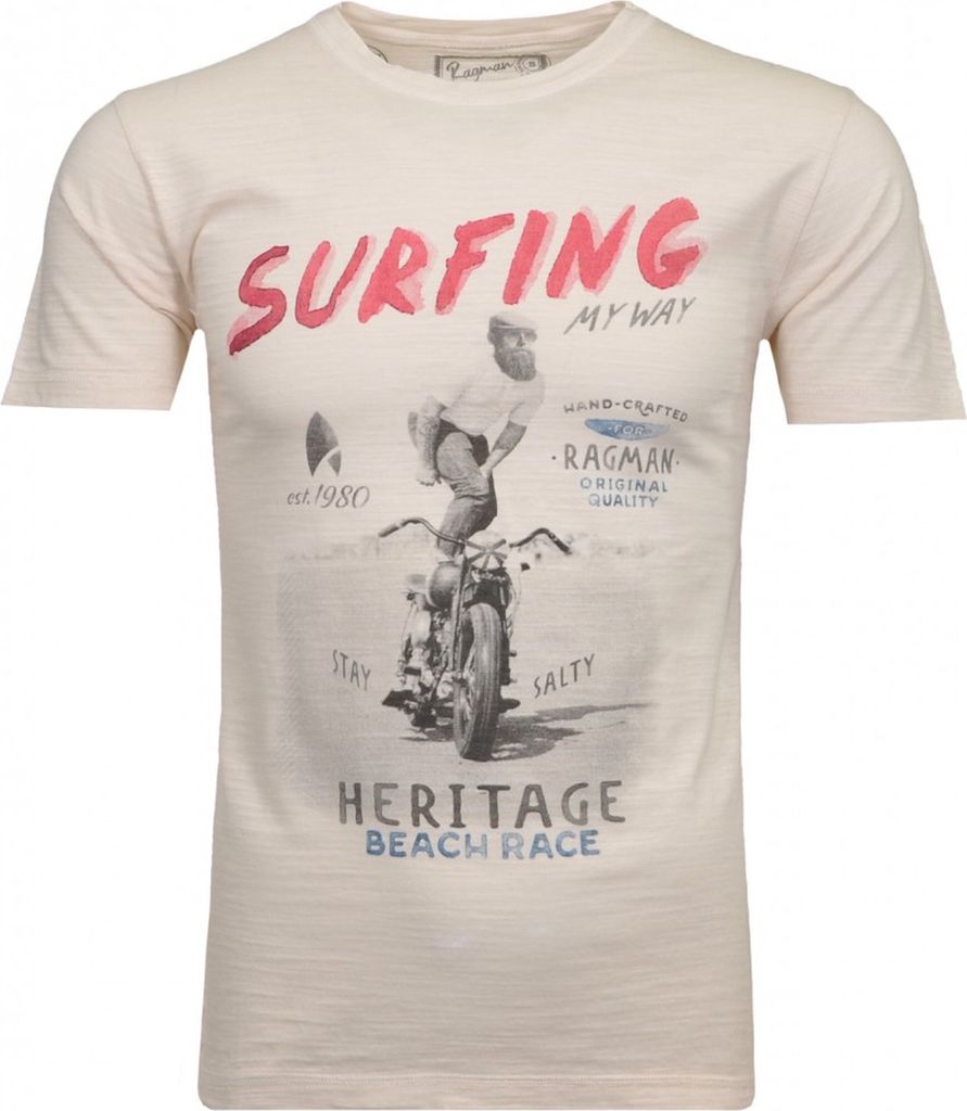 Ragman Shirt Rundhals-T-Shirt aus Baumwolle mit Print