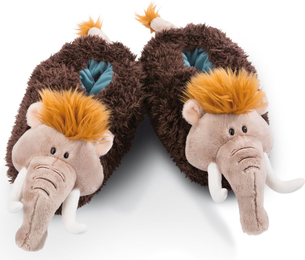 A pair of plush mammoth slippers.