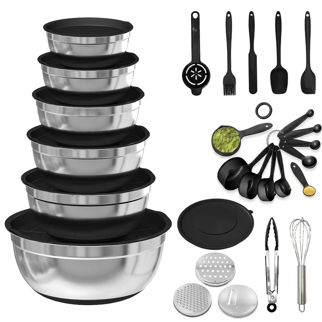 6er Edelstahl Rührschüssel Set mit Deckeln, 16-30 cm, Produktbild 