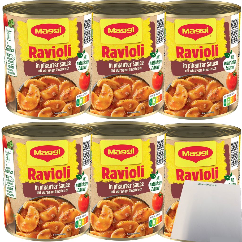 Maggi Ravioli in Pikanter Sauce mit würzigem Rindfleisch 6er Pack (6x800g) + usy Block