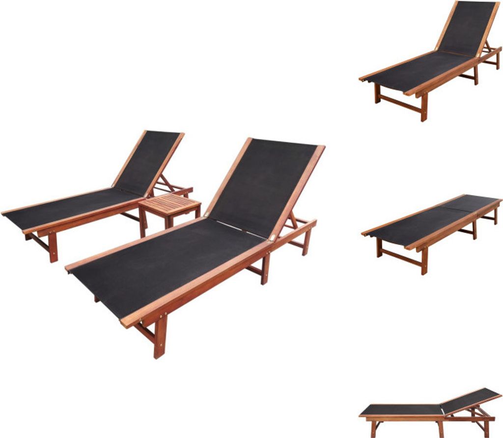 vidaXL Sonnenliegen 2 Stk. mit Tisch Akazie Massivholz und Textilene - Sonnenliegen