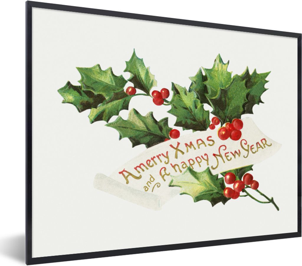 MuchoWow Gerahmtes Poster Stechpalme - Weihnachten - Weihnachtsschmuck 80x60 cm - Poster mit Schwarzem Bilderrahmen Wandposter Rahmen Foto Bilder...