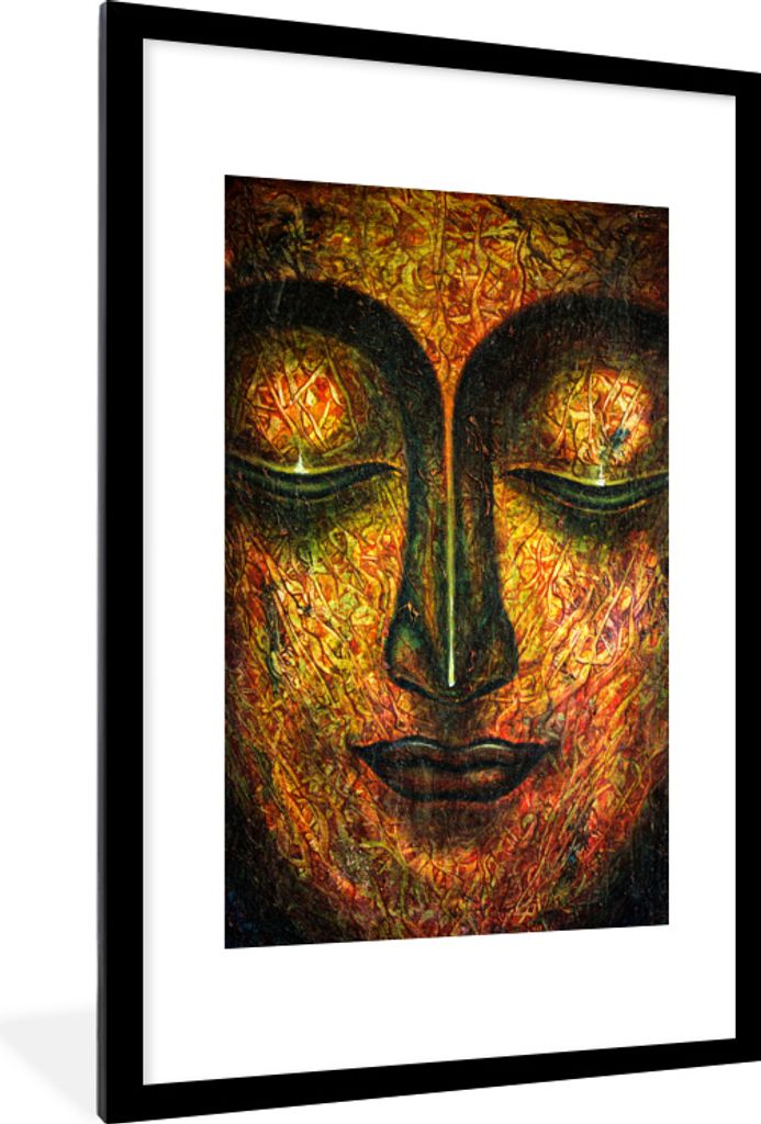 MuchoWow MuchoWow Gerahmtes Poster Buddha - Gesicht - Orange 60x90 cm - Poster mit zchwarzem Bilderrahmen - Dekoration - Wandposter Wohnzimmer ...